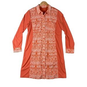 OLIVIA HASSLER Button Front Shirt Dress Women's Size Medium Orange Mini‎ Preppy
